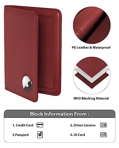 Stouchi Passport Holder Airtag Wallet UK Passport Cover with RFID Blocking Protector PU Leather Travel Wallet Organiser Document Holder for Men&Women Passport,Business Cards,Boarding Passe(Matt Red) — view 3