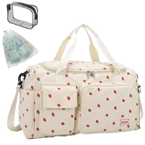 Womens Gym Sports Bag, Travel Duffle Bag Womens, Weekend Travel Bags with Shoes Compartment and Dry Wet Separation, 20-35L (White)