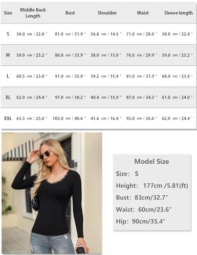 Crewhpo Womens Thermal Tops Long Sleeve Lace V Neck Base Layer Slim Fit — view 6