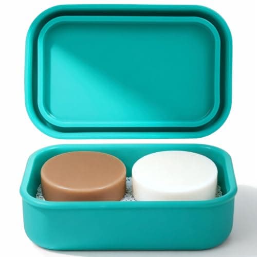 AIMAIAIMAI Enhanced Leak-Proof Travel Soap Case, Silicone Soap Container with Draining Layer, Keep Soap Dry, Portable Bar Soap Holder for Bathroom, Camping, Gym, Easy to Clean (Green)