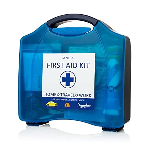 APEX Catering First Aid Kit – Kitchen & Workplace First Aid Kit with Blue Plasters, Eyewash, Ice Pack, Dressings, Bandages, Gloves & Foil Blanket – Portable Hard Case