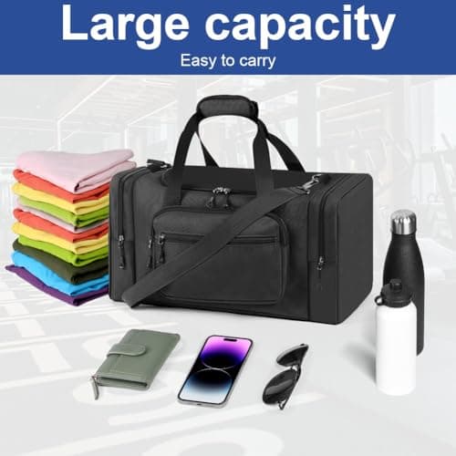 OSDUE Sports Duffle Bag, Gym Duffle Bag for Women Men,35L Waterproof Travel Sports Duffel with Shoulder Strap Holdall Holdall Overnight Weekend Bags for Gym Travel Swimming, Black — view 6