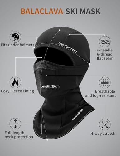 SoeKewo Winter Balaclava Fleece Ski Mask Windproof Breathable Unisex Black — view 2