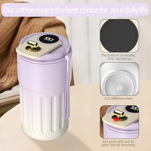 Homealexa Coffee Cup Travel Mugs, Vacuum Insulating Cup 316 Stainless Steel, LED Touch Screen Temperature Gauge, Smart Mug Sealing Bottle 410ml — view 5