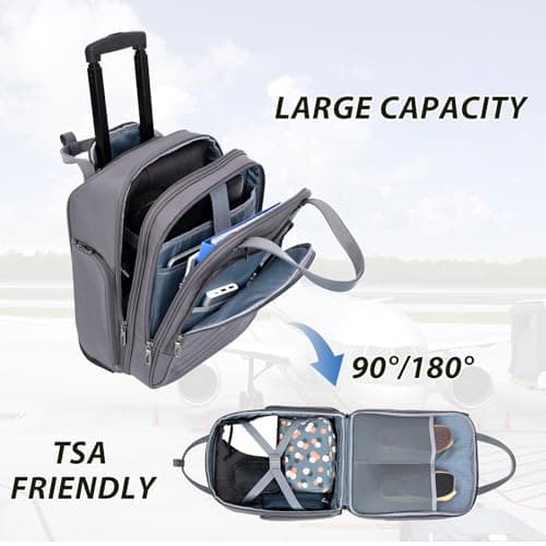 VANKEAN Rollable Laptop Bag Underseat Travel Backpack with Wheels 16” Grey — view 6
