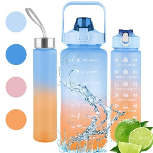 FYNORA 3-Piece Motivational Water Bottle Set with Time Markings & Straws, Leakproof BPA-Free Reusable Sports Drinking Bottles for Gym, Fitness, Work, Travel, Home & Daily Hydration Needs. (ORANGE) — view 2
