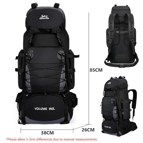 Mxaeyar 90L Hiking Backpack Large Capming Rucksack Waterproof Hiking Daypack Black Daypack for Mountaineering Travelling Climbing Outdoor Tekking Backpack for Men Women — view 3