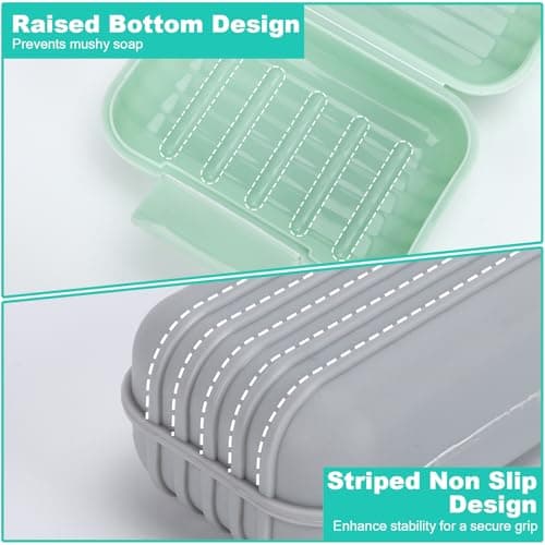 Alyvisun 2Pcs Travel Soap Dishes for Shower Travel Outdoor, Green + Grey — view 3
