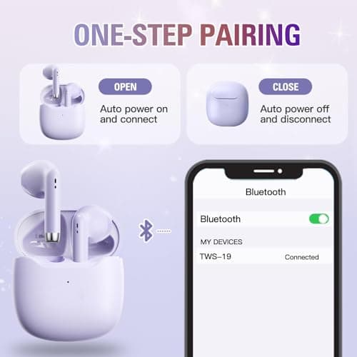 Purple Blue Tooth Ear Buds Wireless Bluetooth Earbuds for iPhone Android Phone, Waterproof Bluetooth 5.3 Headphones Deep Bass TWS Wireless Earphones, Small Earbuds for Small Ear Canals for Kids Women — view 2