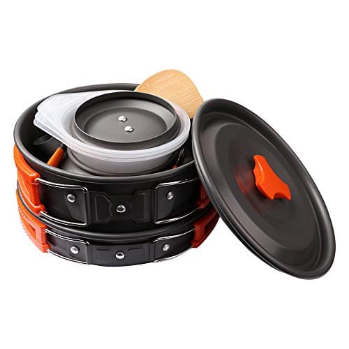 Gutsdoor Camping Cookware Set Camping Cooking Set Non Stick Family Backpacking Cooking Set Lightweight Stackable Pot Pan Bowls with Storage Bag for Outdoor Hiking (10pcs (Orange)) — view 2