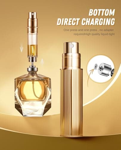 ASADAYS Portable Perfume Atomiser Refillable - 5ml Empty Travel Spray Bottle, Nano Mist, Bottom Filling Mini Atomizer, Pocket Size Cologne Dispenser for Women and Men (Gold, PA) — view 2