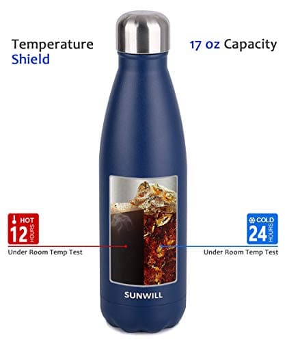 SUNWILL Metal Water Bottle Stainless Steel 500ml, Insulated Reusable Thermal Flask for Cold and Hot Drink, Travel, Sports, Gym, Powder Coated Navy Blue — view 2