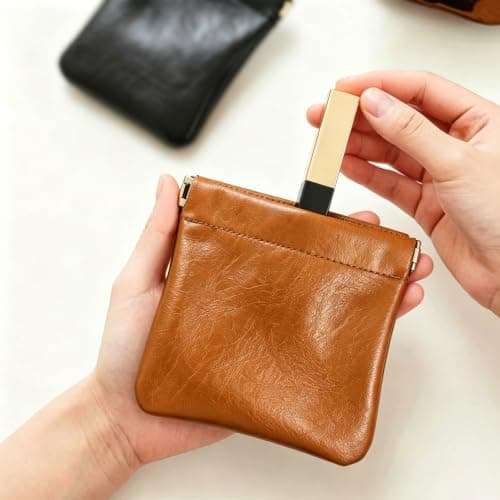 2 Pcs Organizer Pouches, Leather Small Makeup Bag Mini Cosmetic Bags for Travel Makeup Pouch Purse, Coin Purses Organizer Storage Pouch (Yellow) — view 2
