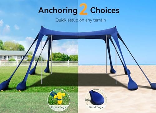 Vibemo Beach Tent, UPF50+ Protection Sun Shelter with 8 Sandbags, 10 x 10ft, Includes Sand Shovel, Ground Pegs & Stability Poles, Outdoor Beach Canopy Pop Up Sunshade for Camping, Fishing, or Picnics — view 6