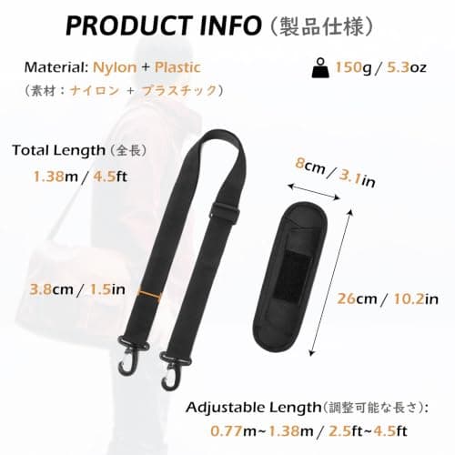 TRIWONDER Shoulder Strap Adjustable Bag Strap Replacement for Handbag Purse Crossbody Bag with Plastic Clips (Black) — view 2