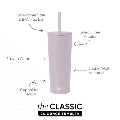Simple Modern Insulated Tumbler with Lid and Straw | Iced Coffee Cup Reusable Stainless Steel Water Bottle Travel Mug | Gifts for Women Men Her Him | Classic Collection | 710ml | Lavender Mist — view 2