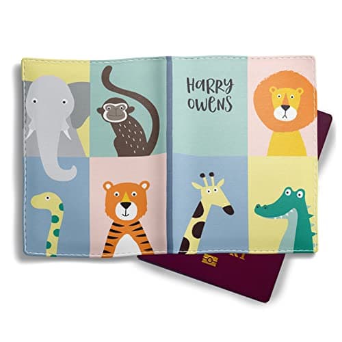 NOT JUST A PRINT Kids Passport Cover Personalised Any Name Added | Customised Passport Holder with Jungle Animals | Toddler Child Travel Gift