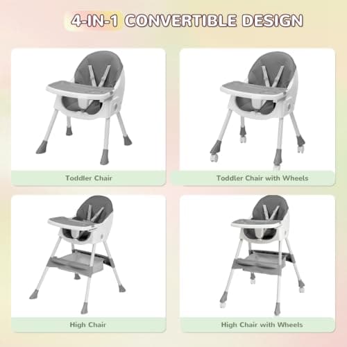 LALAHO 3-in-1 Foldable Baby High Chair with 5-Point Safety Harness Grey — view 4