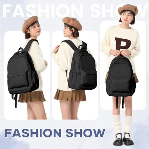 WEPLAN School Backpack School Bag for Teenage Girls Boys College Rucksack Lightweight Schoolbag Casual Backpack Dayback Women Bookbag College Waterproof 14 Inch Laptop Backpacks,A1-Black — view 2