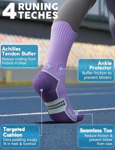 Juclise Bamboo Coolmax Crew Compression Running Socks Athletic Sport Hiking Workout Anti Blister Cushioned (UK, Numeric, 5, 8, Regular, Regular, Lavender Lux+Charged Purple+Wildberry) — view 4