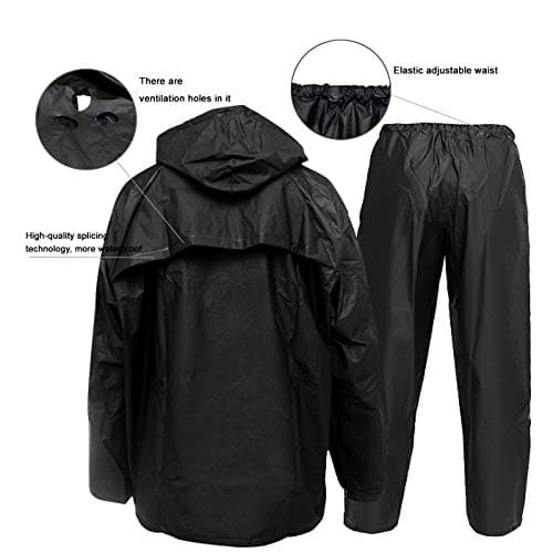 Waterproof Jacket and Trouser Suit Set for Men/Women, Ultra-Lite Waterproof Raincoat Windproof Hooded Rainsuit Rain Gear(Black X-Large) — view 4
