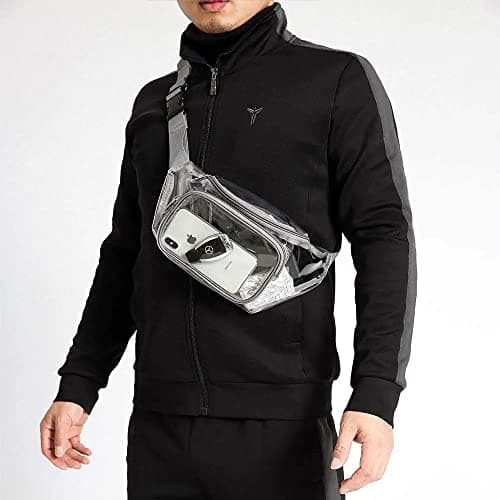 Clear Bum Bag,Stadium Approved Bumbag Fanny Pack Transparent Money Belt Waist Bag Holographic for Men Boys Running Hiking Travel Sports Grey — view 3