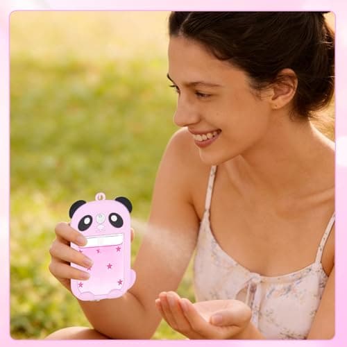 Silicone Case for Touchland Hand Sanitizer Spray with Keychain, Adorable Panda Hand Sanitizer Spray Cover for Power Mist & Glow Mist 1 FL Oz/30ML Bottle, Cute Pink Protector Sleeve for Travel — view 5