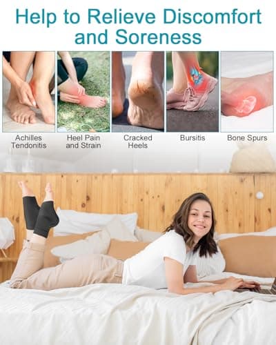 PGRODE Achilles Tendon Sleeve with Silicone Heel Protector Cushion Pad, Achilles Tendonitis Support Compression Socks for Women Plantar Fasciitis, Bursitis, Heel Pain Relife, 1 Pair (Black) — view 4