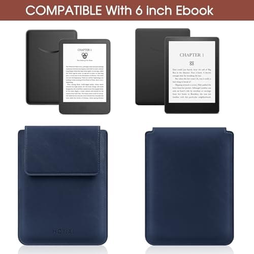 HoYiXi Universal Sleeve Case for 6-inch Kindle/Kobo/Voyaga/Pocketbook/Tolino E-book reader Lightweight Leather Protective Sleeve Case Pouch for 6-inch E-book, Blue — view 2