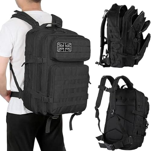 Oreunik Military Backpack 45L Waterproof Tactical Backpack Molle Backpacks Large Back pack for Travelling,Outdoor Trekking,Camping,Hiking,Fishing,Hunting,Gym(Black) — view 4