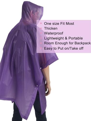 Cosowe Rain Ponchos Waterproof Adults, 2pcs Reusable Raincoats Portable, Family Pack Festival Plastic Coats for Women Men with Sleeves Hood, Purple — view 6