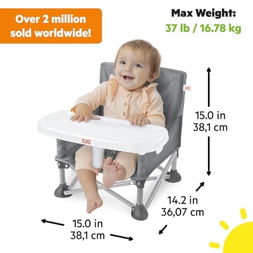 Bright Starts Pop 'N Sit Portable Booster, Indoor/Outdoor Use, Floor Seat with Feeding Tray, Grey, 6 Mos - 3 Yrs — view 4