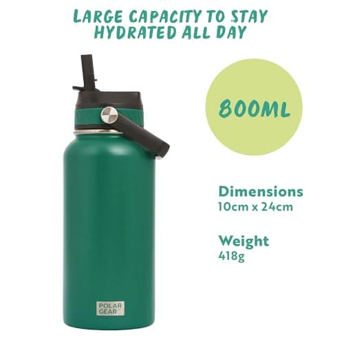 Polar Gear Insulated Water Bottle with Flip Straw - 800ml Forest Green — view 4