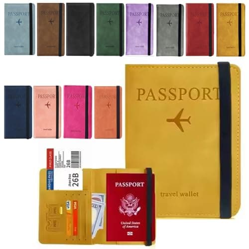 1X Yellow RFID Passport Holder Cover & Travel Wallet, RFID Blocking Organiser for Tickets, Cash & Cards ,Credit Cards Holder, Airport Essentials Passport Case for Men & Women, Travel Accessories