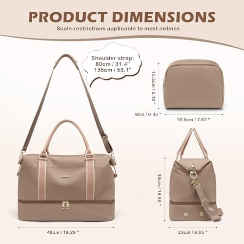 Weekender Bags for Women, Carry On Travel Duffel Bag with Shoe Compartment & Toiletry Bag, 46L Overnight Bag Gym Hospital Bags for Labor and Delivery (Champagne) — view 2
