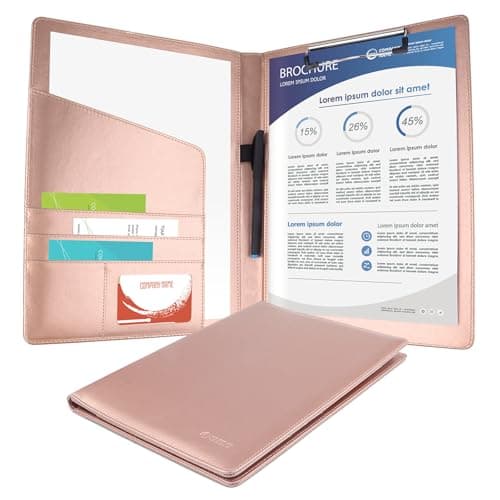 Leather Resume Storage Clipboard Folder Portfolio - GES Clipboard A4 Folder for Business School Office Conference (New Rose Gold)