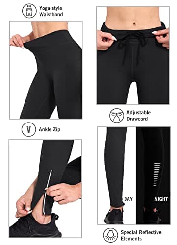 baleaf Women's Fleece Lined Leggings Cycling Waterproof Trousers Winter Running Pants with Zip Pockets High Waisted Hiking Tights Black L — view 5