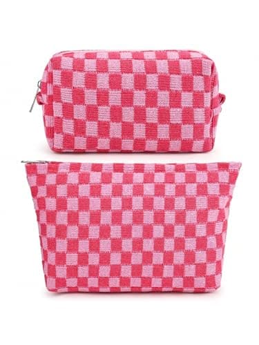 Makeup Bag, Birthday Gifts for Women, Large Small Capacity Checkered Travel Make up Bag, 2 Pack Cosmetic Bags Portable Toiletry Bag for Mom Sister Friends Girls