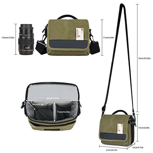 Besnfoto Camera Bag Small Mirrorless Camera Shoulder Bag Purse Waterproof Canvas Cute DSLR SLR Messenger Bag Case for Women and Men — view 4