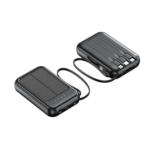 Mini Solar Power Bank with Built-in Cable, 10000mAh Portable Charger with Solar Panel for Emergency Power Supply
