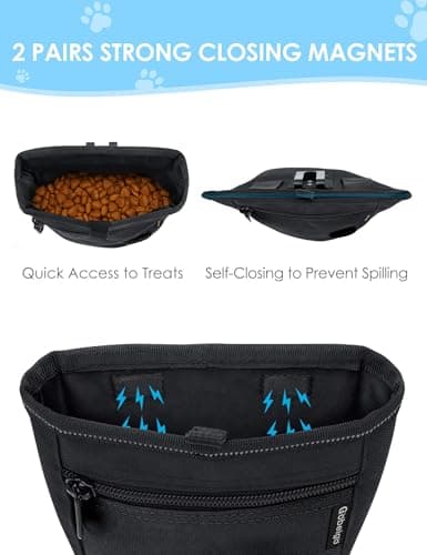 Gobeigo Dog Treat Pouch and Training Clicker, Upgrade Two Magnetic Closure to Prevent Spills, 2 Cup Treat Bag with Poop Bag Dispenser, Metal Clip Waist Belt Fanny Pack for Pet Walk (Black) — view 3