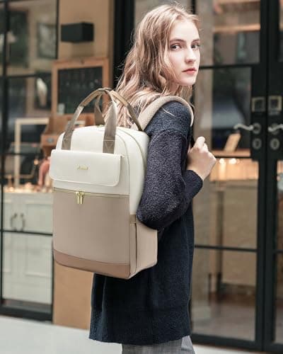 LOVEVOOK Backpack Womens, 15.6 Inch Fashion Laptop Rucksack Bag for Ladies, Lightweight Computer Backpack Work Bag with USB Port, Casual Daypacks Back Pack for School Uni Travel, Beige Khaki — view 2