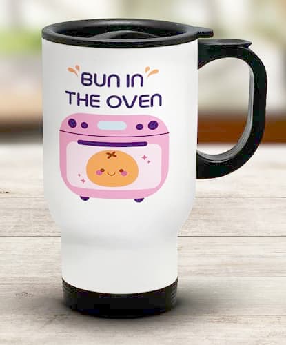 Shopagift Funny Pregnancy Travel Mug Bun in The Oven Expecting Pregnant Stainless Steel 14oz Cup — view 2