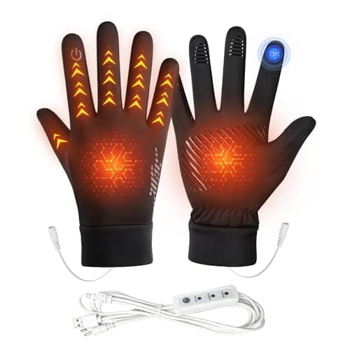 Carreuty Heated Gloves for Men Women, 3 Adjustable Temperature Washable Bike Gloves, USB Waterproof Windproof Anti-slip Diving Glove for Driving Cycling Hiking Skiing