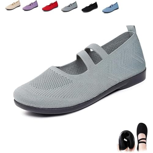Women's Casual Knitted Mary Jane Flats Shoes, Comfortable Breathable Mesh Walking Ballet Shoes, Lightweight Breathable Slip-On Walking Shoes for DailyWeddings Travel Casual (Green,4)