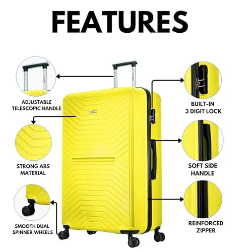FLYMAX XL 32" Extra Large Suitcase 4 Wheel Lightweight Luggage Hard Shell Check in Hold Travel ABS 143 Litre Capacity Travel Case with 3 Digit Combination Lock + Telescopic Handle Yellow — view 3