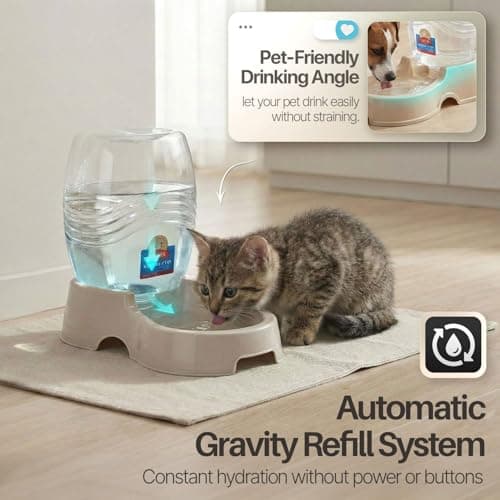 Flexzion Gravity Pet Water Dispenser for Cats & Small Dogs, 1/4 Gal, Beige — view 4