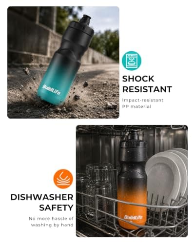 BuildLife 2 Pack Sports Water Bottle, 710ML Squeeze Water Bottle, Biking Water Bottles, BPA Free & Leakproof Cycling Bottles for Hiking, Outdoor Sports Dishwasher Safe (BlackBlue+BlackOrange) — view 4
