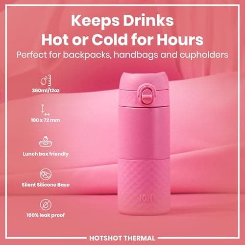 ION8 Insulated Travel Mug, Leak Proof, Triple Lock Secure, Spill-Free in Transit, Hygienic Cover, Easy-to-Clean, Perfect On-The-Go, Soft Base, Stainless Steel, Rose Pink — view 3