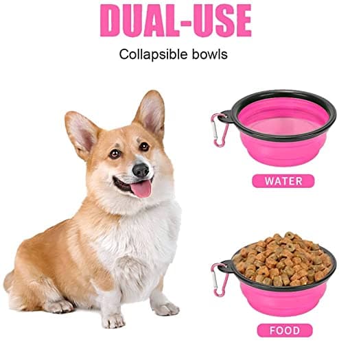 Collapsible Dog Bowl,Collapsible Dog Water Bowls for Cats Dogs, Portable Pet Feeding Watering Dish,Portable Dog Water Food Bowl with Carabiner (Medium(650ML), Pink) — view 4